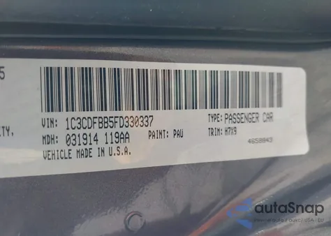 2015 Dodge Dart Sxt z USA, uszkodzony, nr VIN 1C3CDFBB5FD330337